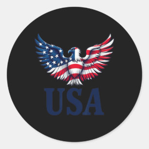 Pegatina Redonda Usa Eagles Design Con Bandera Estadounidense Patri