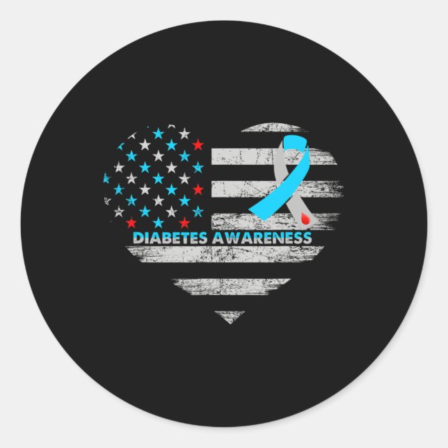 Pegatina Redonda Usa Flag Diabetes Awareness Heart Family Support  (Anverso)