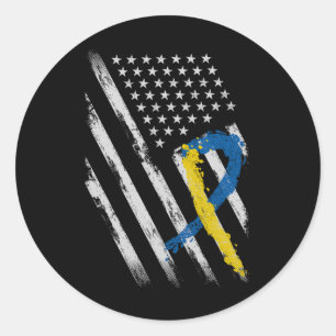 Pegatina Redonda Usa Flag Down Syndrome Awareness Dad Mom Down Syd