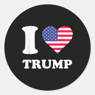 Pegatina Redonda Usa Flags Heart I Love Trump