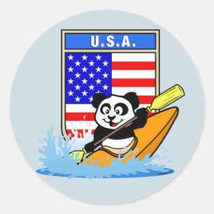 Pegatina Redonda USA Kayaking Panda