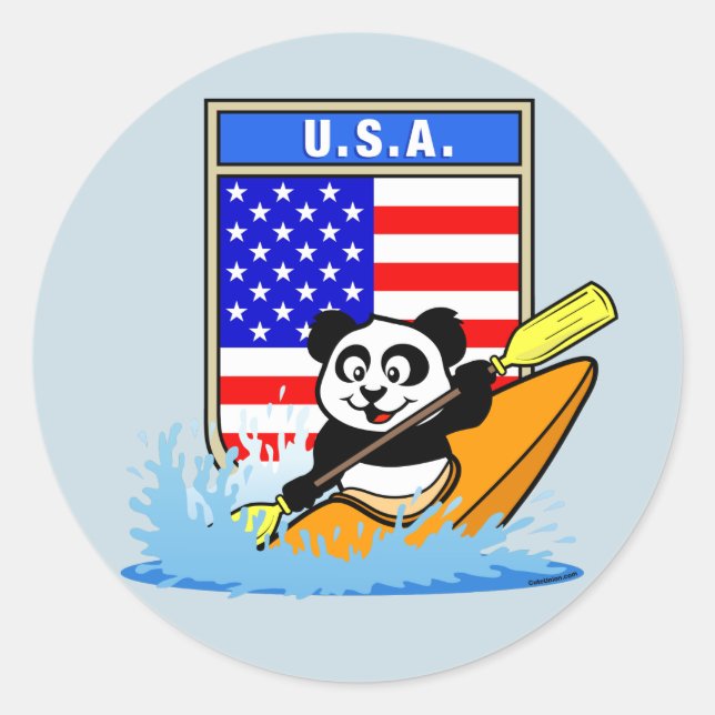 Pegatina Redonda USA Kayaking Panda (Anverso)