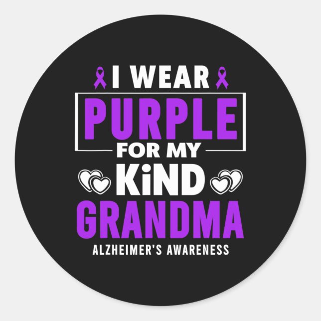 Pegatina Redonda Usa morado para el conocimiento de mi abuela Alzhe (Anverso)