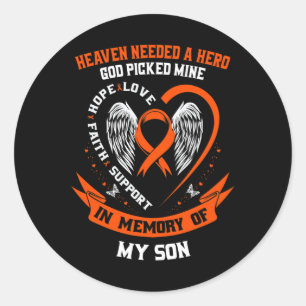 Pegatina Redonda Usa Naranja En Memoria De Mi Hijo Leucemia.