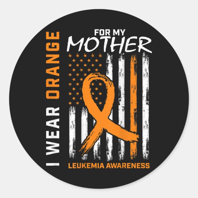 Pegatina Redonda Usa Naranja Para Mi Madre Leukemia, Conciencia Ame (Anverso)