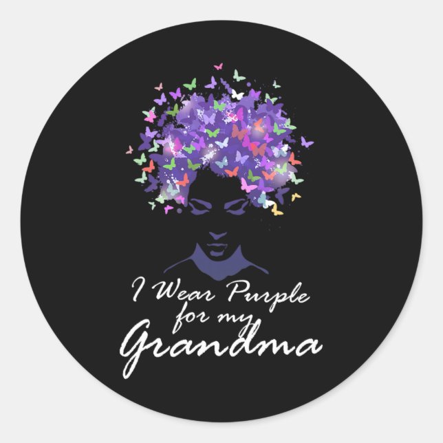 Pegatina Redonda Usa Púrpura Para Mi Abuela Apoya Al Alzheimerheime (Anverso)