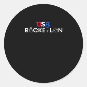 Pegatina Redonda Usa Racketlon - Tenis de Mesa Bádminton Squash Ten