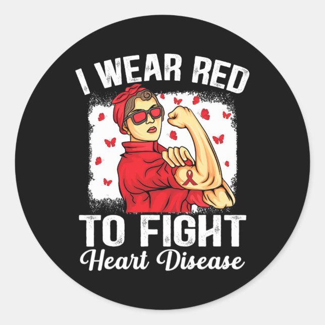 Pegatina Redonda Usa Rojo Para Luchar Concienciación Sobre Las Enfe (Anverso)