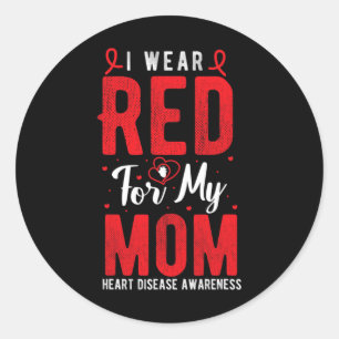 Pegatina Redonda Usa Rojo Para Mi Madre Enfermedad Del Corazón Conc