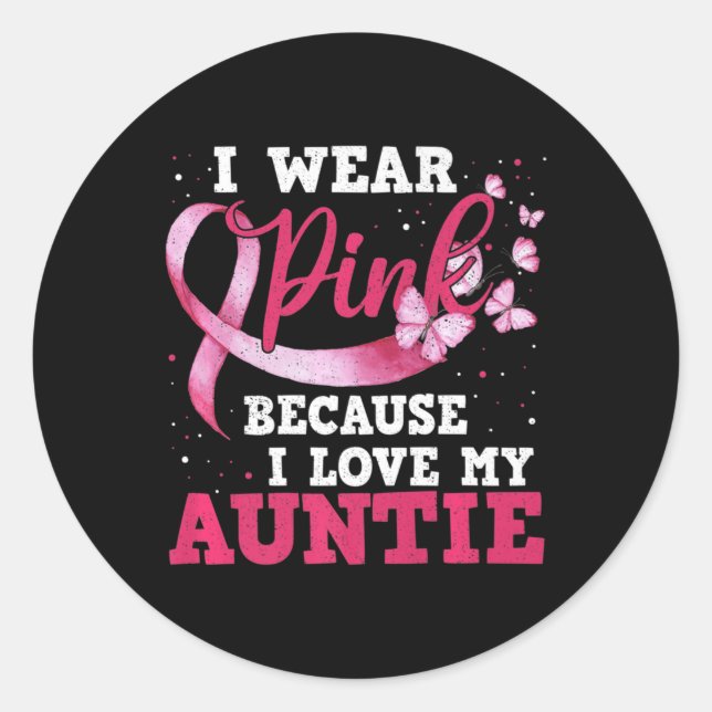 Pegatina Redonda Usa Rosa Me Encanta Mi Tía Conciencia Sobre El Cán (Anverso)