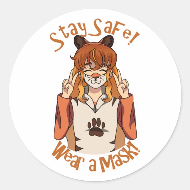 Pegatina Redonda ¡Usa una máscara! (Anverso)