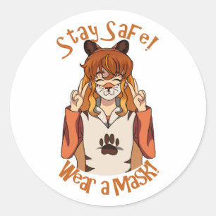 Pegatina Redonda ¡Usa una máscara!