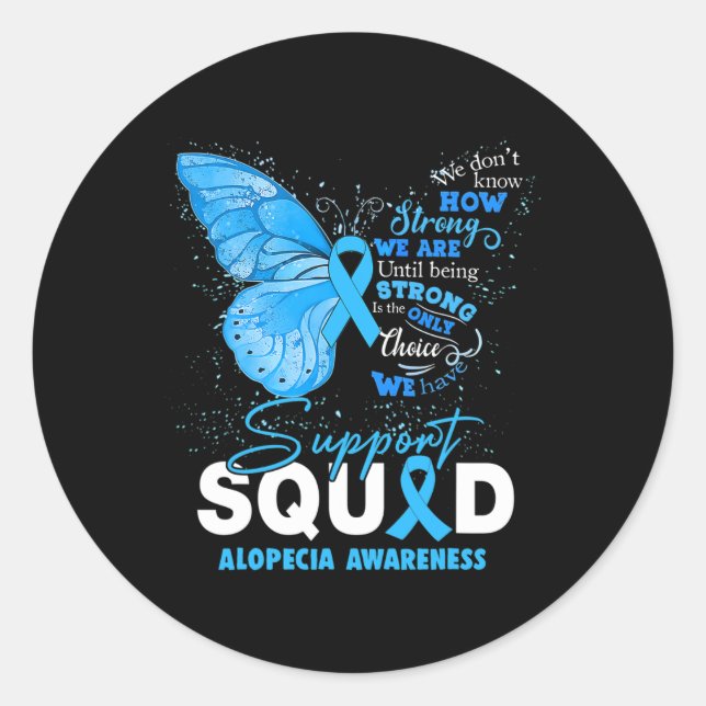 Pegatina Redonda Usamos Alopecia De Apoyo A La Mariposa Azul (Anverso)