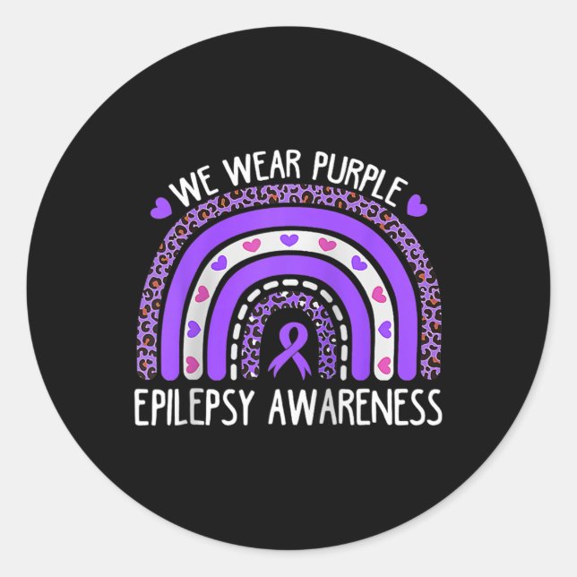 Pegatina Redonda Usamos Arcoiris De Leopardo Púrpura Para Epilepsy  (Anverso)