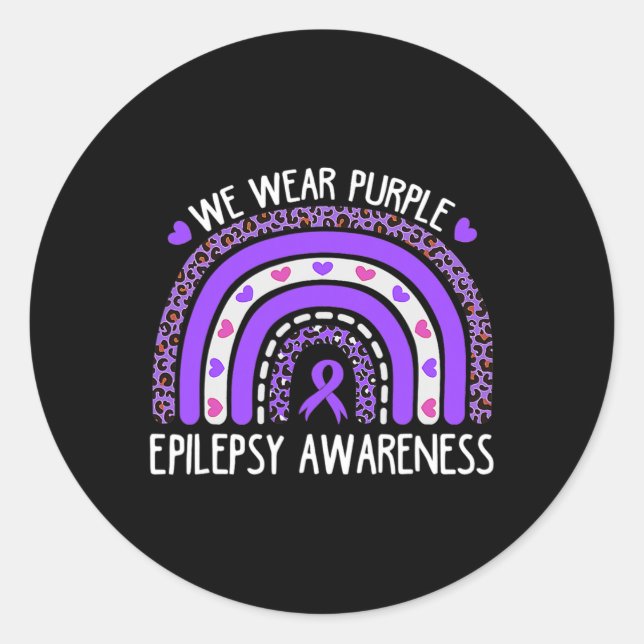 Pegatina Redonda Usamos Arcoiris De Leopardo Púrpura Para Epilepsy  (Anverso)