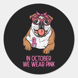 Pegatina Redonda Usamos Awarene De Cáncer De Mama De Bulldog Inglés