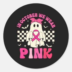 Pegatina Redonda Usamos Awarene De Cáncer De Mama De Halloween Rosa