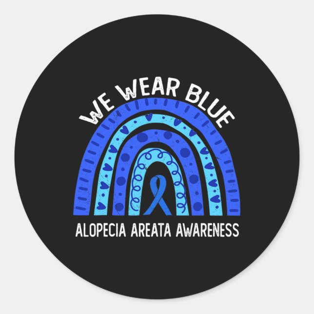 Pegatina Redonda Usamos Azul Para Concienciación Alopecia Areata (Anverso)