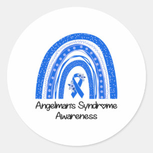 Pegatina Redonda Usamos Blue Angelman's Syndrome Floral Blue Ribbo