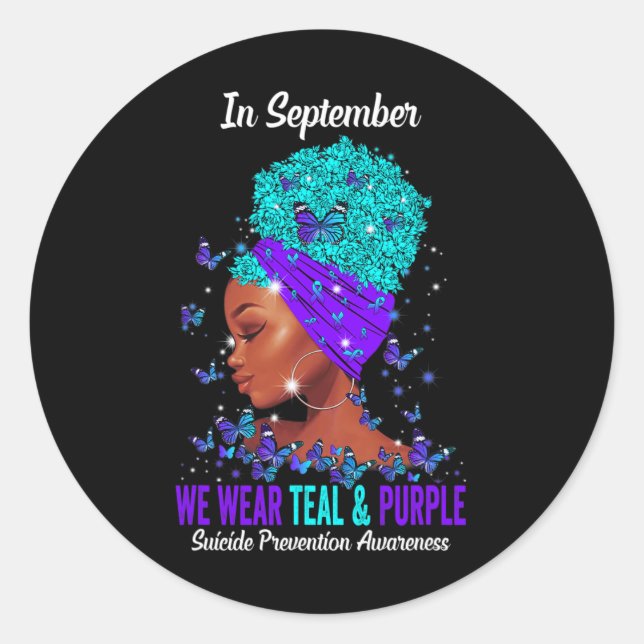 Pegatina Redonda Usamos Conciencia Verde azulada Para Prevenir El S (Anverso)