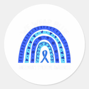 Pegatina Redonda Usamos el azul para la conciencia del síndrome de