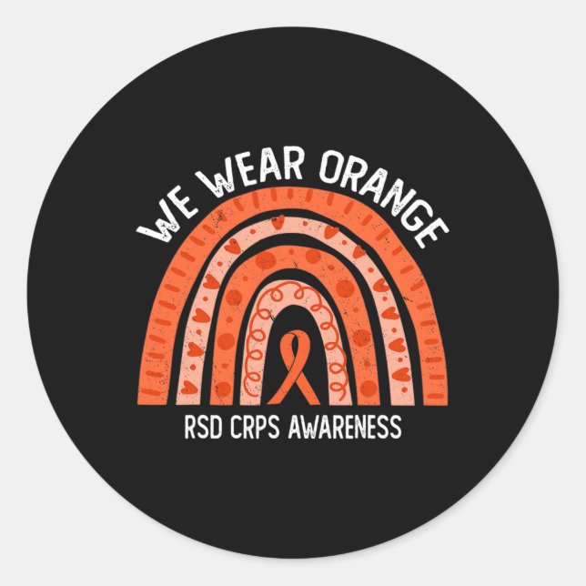 Pegatina Redonda Usamos Naranja Para Concienciación De RSD CRPS (Anverso)