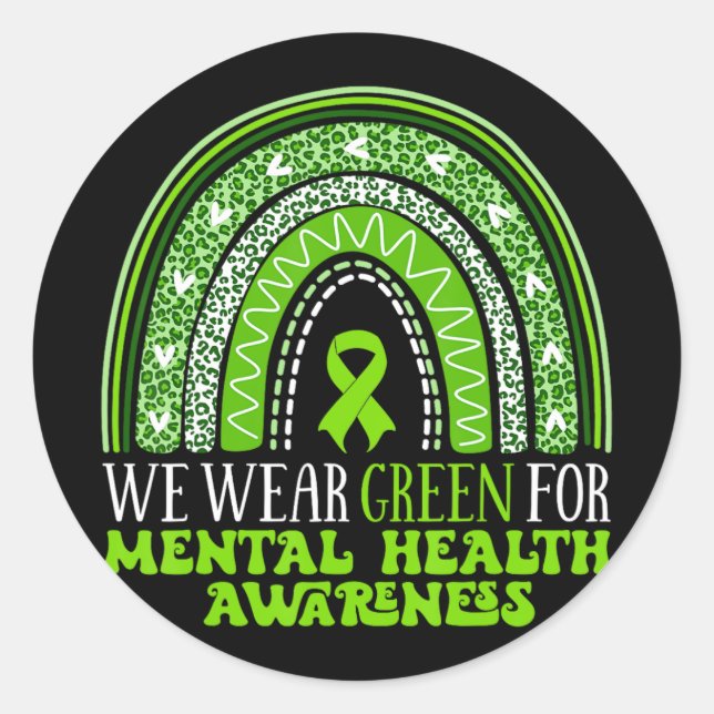 Pegatina Redonda Usamos Verde Para Concienciación Sobre Salud Menta (Anverso)