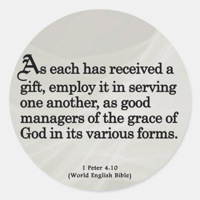 Pegatina Redonda Usando regalos de Dios 1 Peter 4:10 (Anverso)
