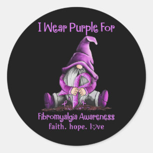 Pegatina Redonda Usar Gnomes Púrpura Cinta Fibromialgia Conciencia
