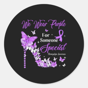 Pegatina Redonda Usar mariposas moradas Fibromialgia Conciencia