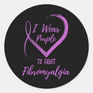 Pegatina Redonda Usar morado contra fibromialgia