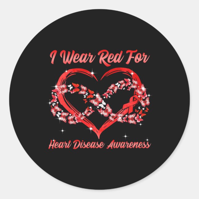 Pegatina Redonda Usar Rojo Para Concienciación Sobre Enfermedades C (Anverso)