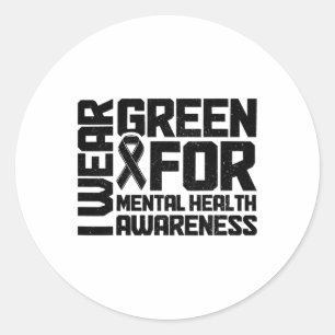 Pegatina Redonda Usar Verde Para Concienciación Sobre Salud Mental