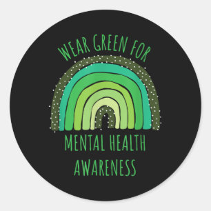 Pegatina Redonda Usar Verde Para Concienciación Sobre Salud Mental 