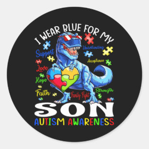 Pegatina Redonda Usé Azul Para Mi Hijo Dinosaurio De Conciencia Del