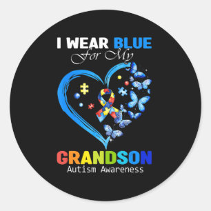 Pegatina Redonda Usé Azul Para Mi Nieto Autismo Corazón De Concienc