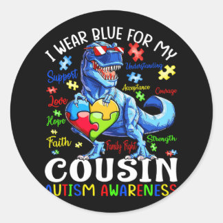 Pegatina Redonda Usé Azul Para Mi Primo Autismo Conciencia Dinosau