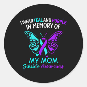 Pegatina Redonda Usé Un & Verde azulado; Morado En Memoria De Mi