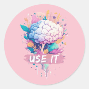 Pegatina Redonda Úselo - Diseño de cerebro limpio