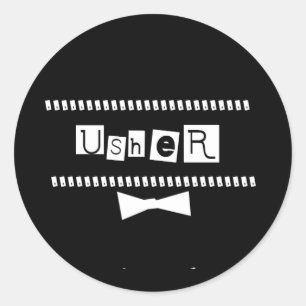 Pegatina Redonda Usher White sobre negro