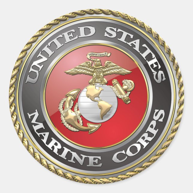 Pegatina Redonda USMC Emblem & Uniform [3D] (Anverso)