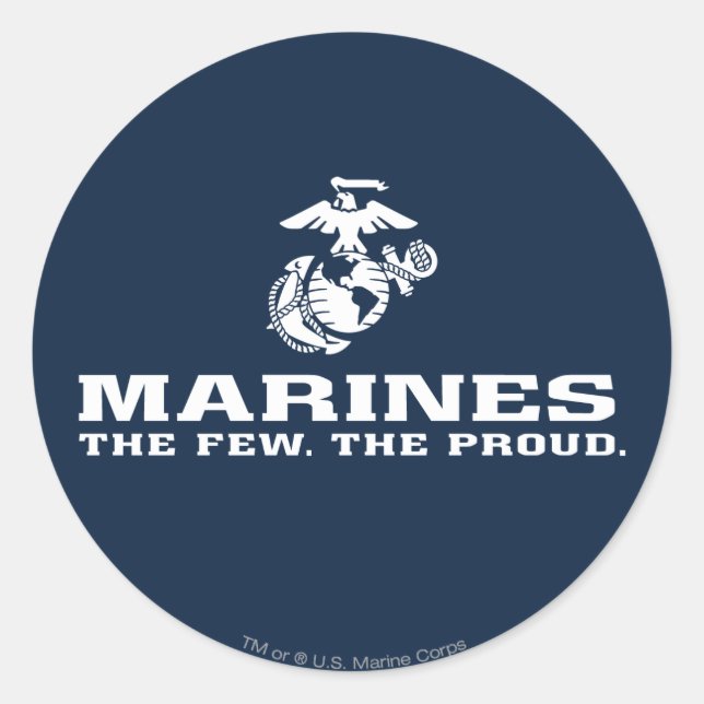 Pegatina Redonda USMC Los Pocos El Orgulloso Logo Apilado - Blanco (Anverso)
