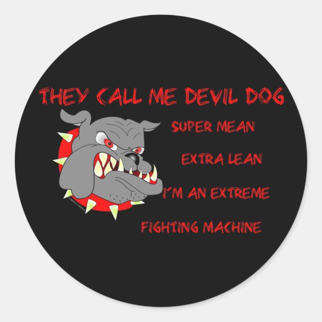 Pegatina Redonda USMC Me Llaman Perro Diablo (Anverso)