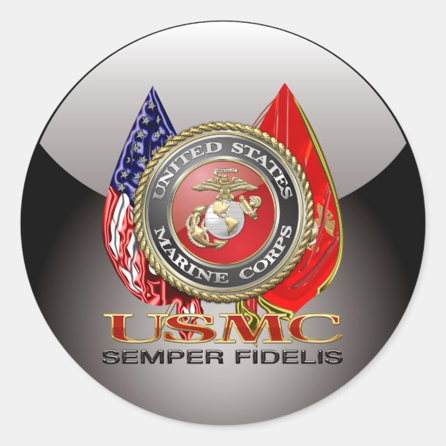 Pegatina Redonda USMC Semper Fi [Edición Especial] [3D] (Anverso)