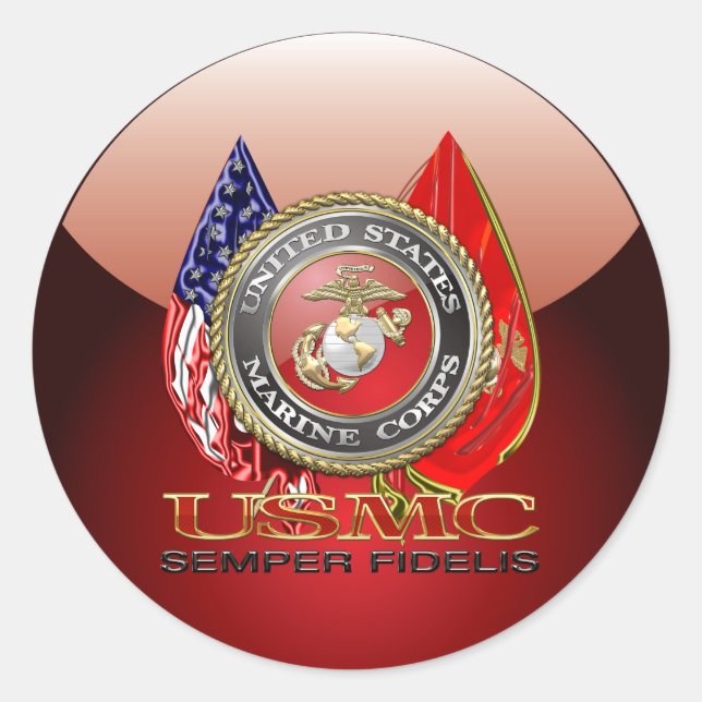 Pegatina Redonda USMC Semper Fi [Edición Especial] [3D] (Anverso)