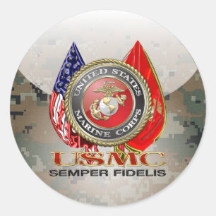 Pegatina Redonda USMC Semper Fi [Edición Especial] [3D]