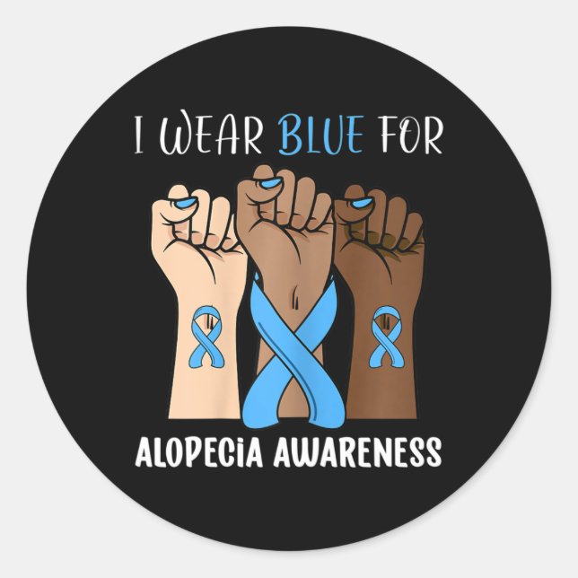 Pegatina Redonda Uso Azul Para Concienciación Sobre Alopecia 2 (Anverso)