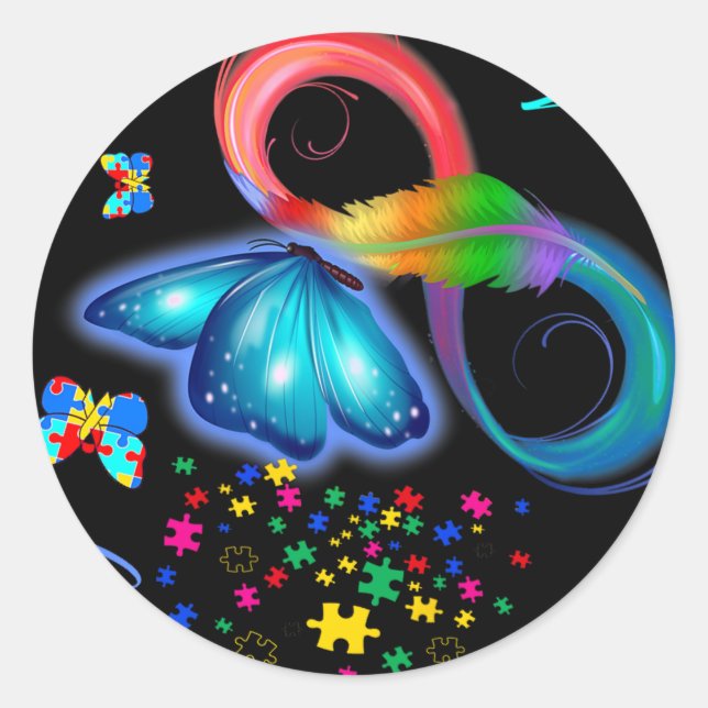 Pegatina Redonda Uso Azul Para Concienciar Sobre El Autismo - Conci (Anverso)