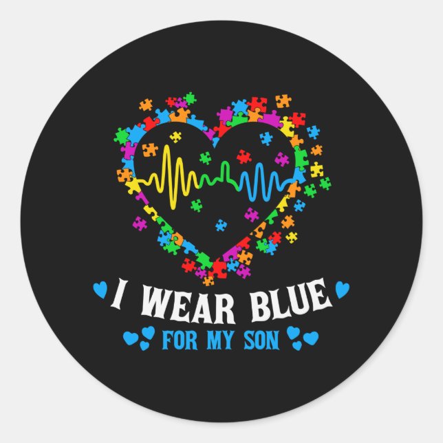 Pegatina Redonda Uso Azul Para Concienciar Sobre El Autismo De Mi H (Anverso)