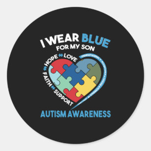 Pegatina Redonda Uso Azul Para Concienciar Sobre El Autismo De Mi H